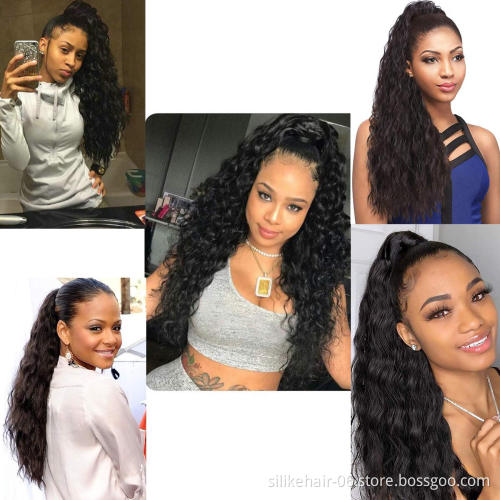 24 Inch Long Corn Wave Ponytail Extension Kinky Curly  Magic Paste Heat Resistant Wavy Synthetic Wrap Around Ponytail Hairpiece